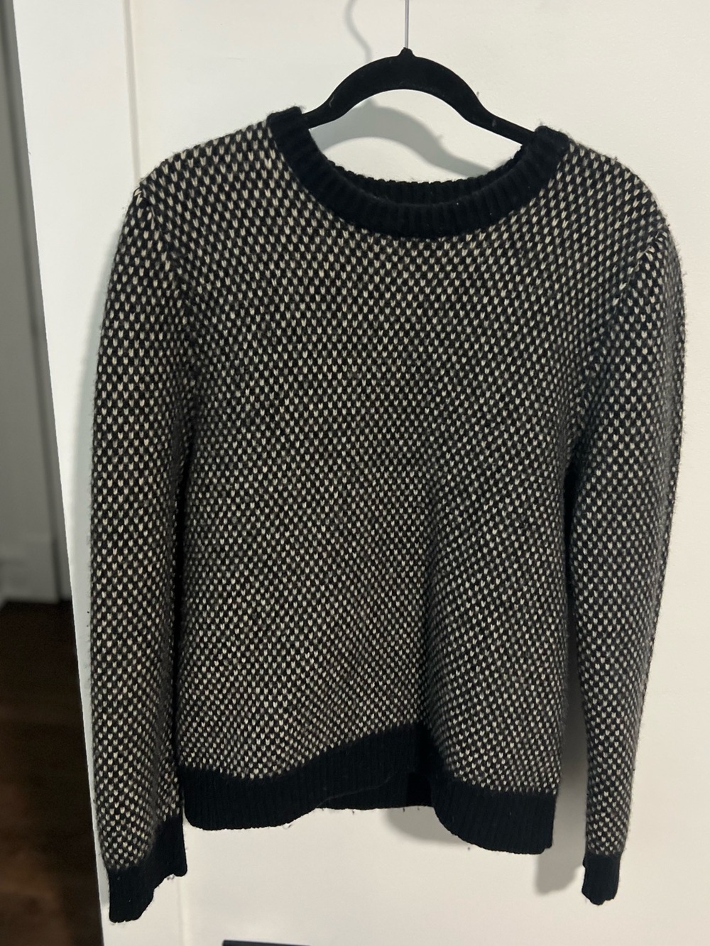 Coach WoolCashmere Men's Black and Cream Textured Crewneck Sweater
